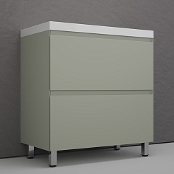 Style Line Тумба с белой раковиной Манхэттен 80 Plus эмаль олива матовая – фотография-3